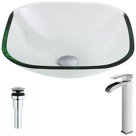 Cadenza Deco-Glass Vessel Sink, Clear And Key Faucet, Brushed Nickel